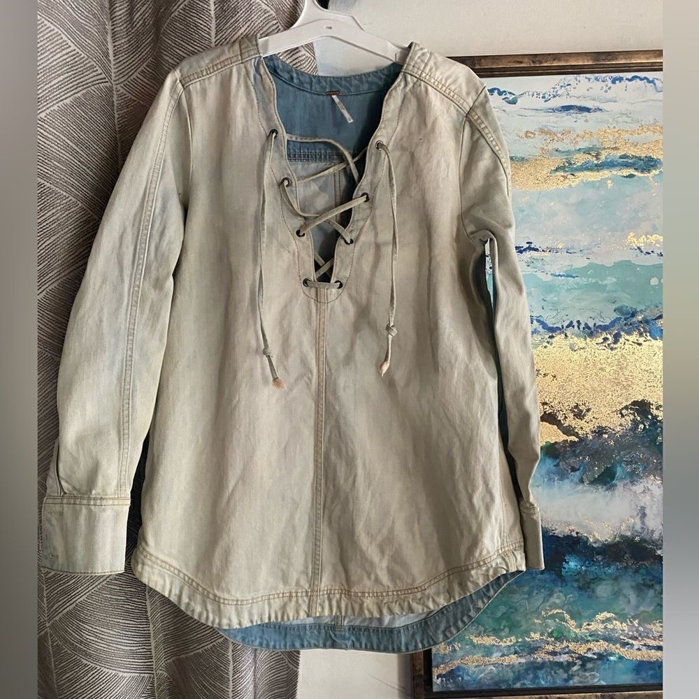 Free people light blue denim blouse size small